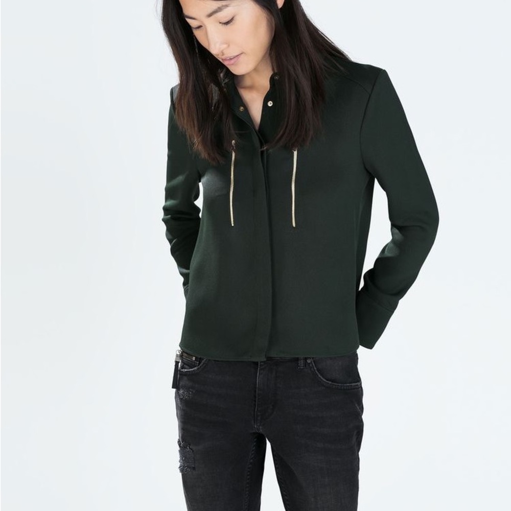Zara Forest Green Gold Button Up size XS